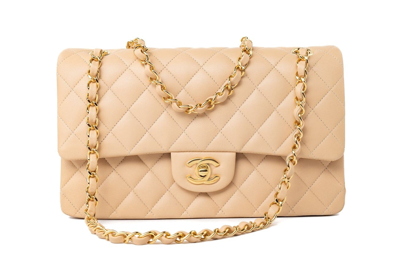 CHANEL Handbag Beige Lambskin Quilted Classic Flap Medium GHW -Knockoff
