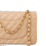 CHANEL Handbag Beige Lambskin Quilted Classic Flap Medium GHW -Knockoff
