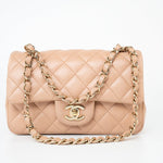 CHANEL Handbag Beige Lambskin Quilted Mini Rectangular Flap Light Gold Hardware -Knockoff
