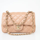 CHANEL Handbag Beige Lambskin Quilted Mini Rectangular Flap Light Gold Hardware -Knockoff
