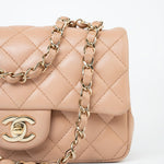 CHANEL Handbag Beige Lambskin Quilted Mini Rectangular Flap Light Gold Hardware -Knockoff
