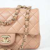 CHANEL Handbag Beige Lambskin Quilted Mini Rectangular Flap Light Gold Hardware -Knockoff
