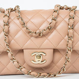 CHANEL Handbag Beige Lambskin Quilted Mini Rectangular Flap Light Gold Hardware -Knockoff
