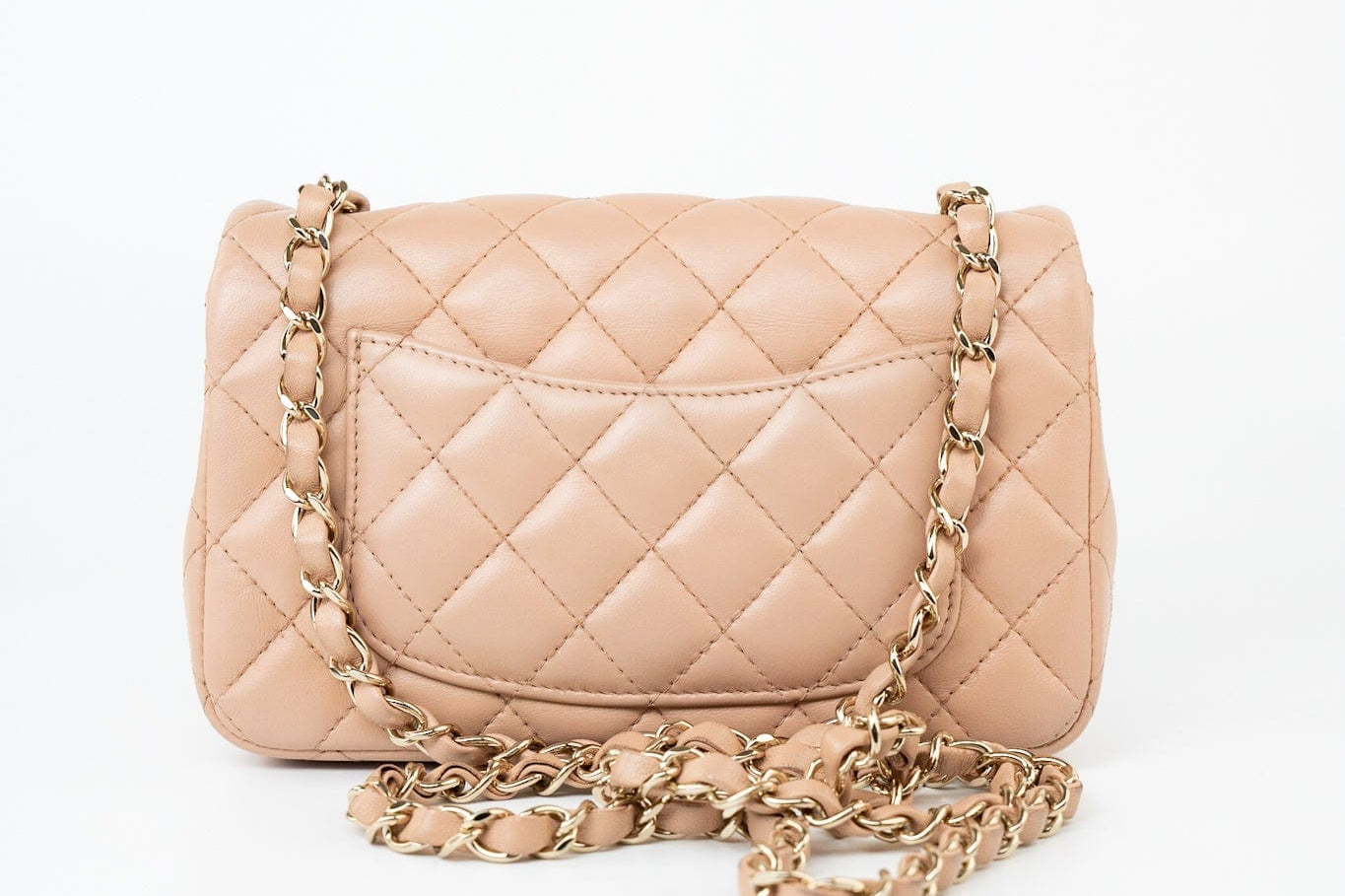 CHANEL Handbag Beige Lambskin Quilted Mini Rectangular Flap Light Gold Hardware -Knockoff
