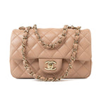 CHANEL Handbag Beige Lambskin Quilted Mini Rectangular Flap Light Gold Hardware -Knockoff
