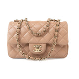 CHANEL Handbag Beige Lambskin Quilted Mini Rectangular Flap Light Gold Hardware -Knockoff
