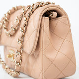 CHANEL Handbag Beige Lambskin Quilted Mini Rectangular Flap Light Gold Hardware -Knockoff
