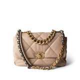 CHANEL Handbag Beige Light Beige Goatskin Quilted 19 Flap Large Mixed Hardware -Knockoff
