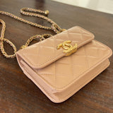 CHANEL Handbag Beige Micro Lambskin Quilted Coin Purse with Chain Aged Gold Hardware -Knockoff
