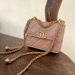 CHANEL Handbag Beige Micro Lambskin Quilted Coin Purse with Chain Aged Gold Hardware -Knockoff
