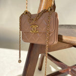 CHANEL Handbag Beige Micro Lambskin Quilted Coin Purse with Chain Aged Gold Hardware -Knockoff
