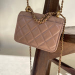 CHANEL Handbag Beige Micro Lambskin Quilted Coin Purse with Chain Aged Gold Hardware -Knockoff
