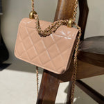 CHANEL Handbag Beige Micro Lambskin Quilted Coin Purse with Chain Aged Gold Hardware -Knockoff
