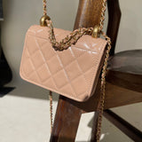 CHANEL Handbag Beige Micro Lambskin Quilted Coin Purse with Chain Aged Gold Hardware -Knockoff
