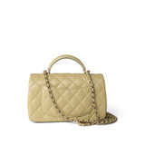 CHANEL Handbag Beige Pastel Yellow Lambskin Quilted Mini Top Handle Light Gold Hardware -Knockoff
