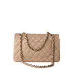 CHANEL Handbag Beige/Tan Caviar Quilted Classic Flap Medium Light Gold Hardware -Knockoff
