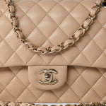 CHANEL Handbag Beige/Tan Caviar Quilted Classic Flap Medium Light Gold Hardware -Knockoff
