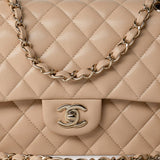 CHANEL Handbag Beige/Tan Caviar Quilted Classic Flap Medium Light Gold Hardware -Knockoff
