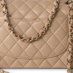 CHANEL Handbag Beige/Tan Caviar Quilted Classic Flap Medium Light Gold Hardware -Knockoff
