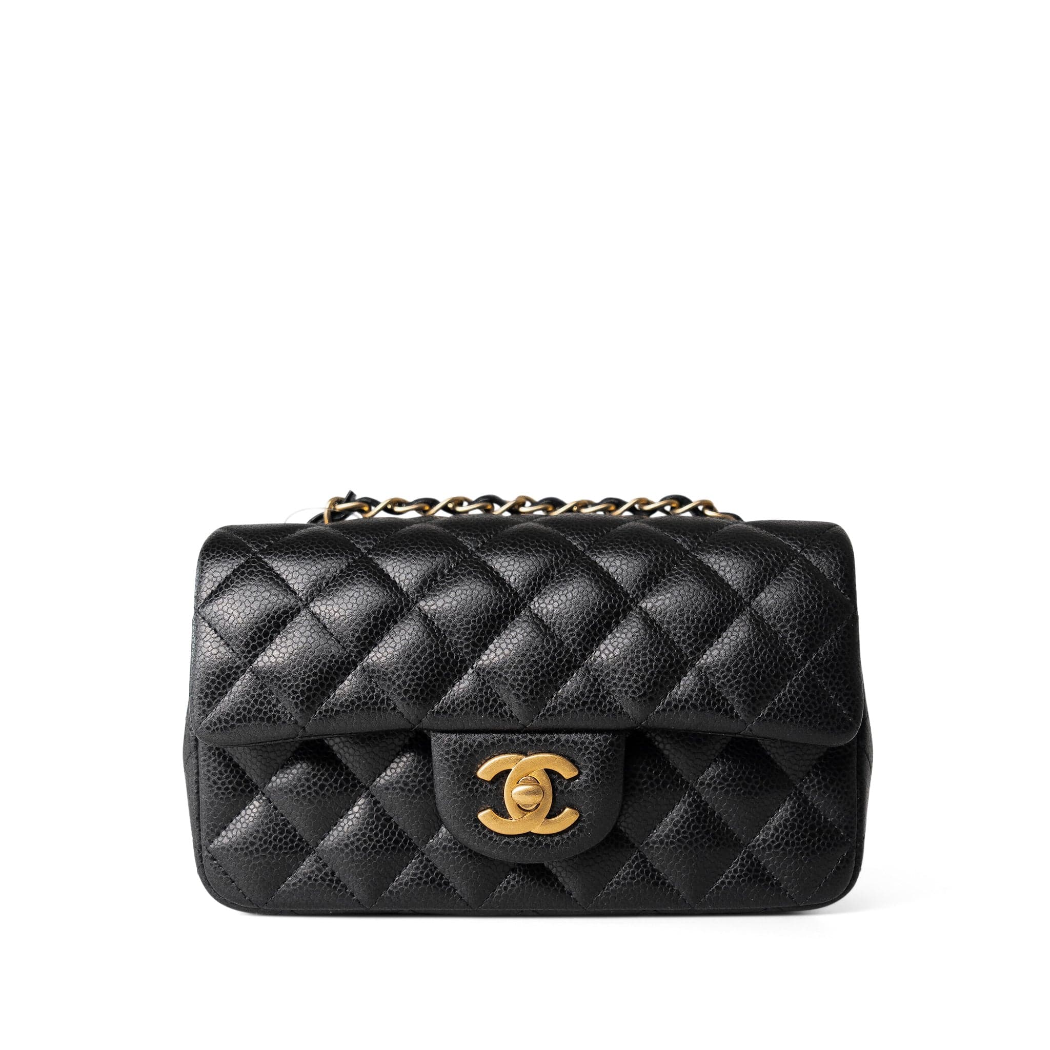 CHANEL Handbag Black 16C Black Caviar Quilted Mini Rectangular Single Flap Antique Gold Hardware -Knockoff
