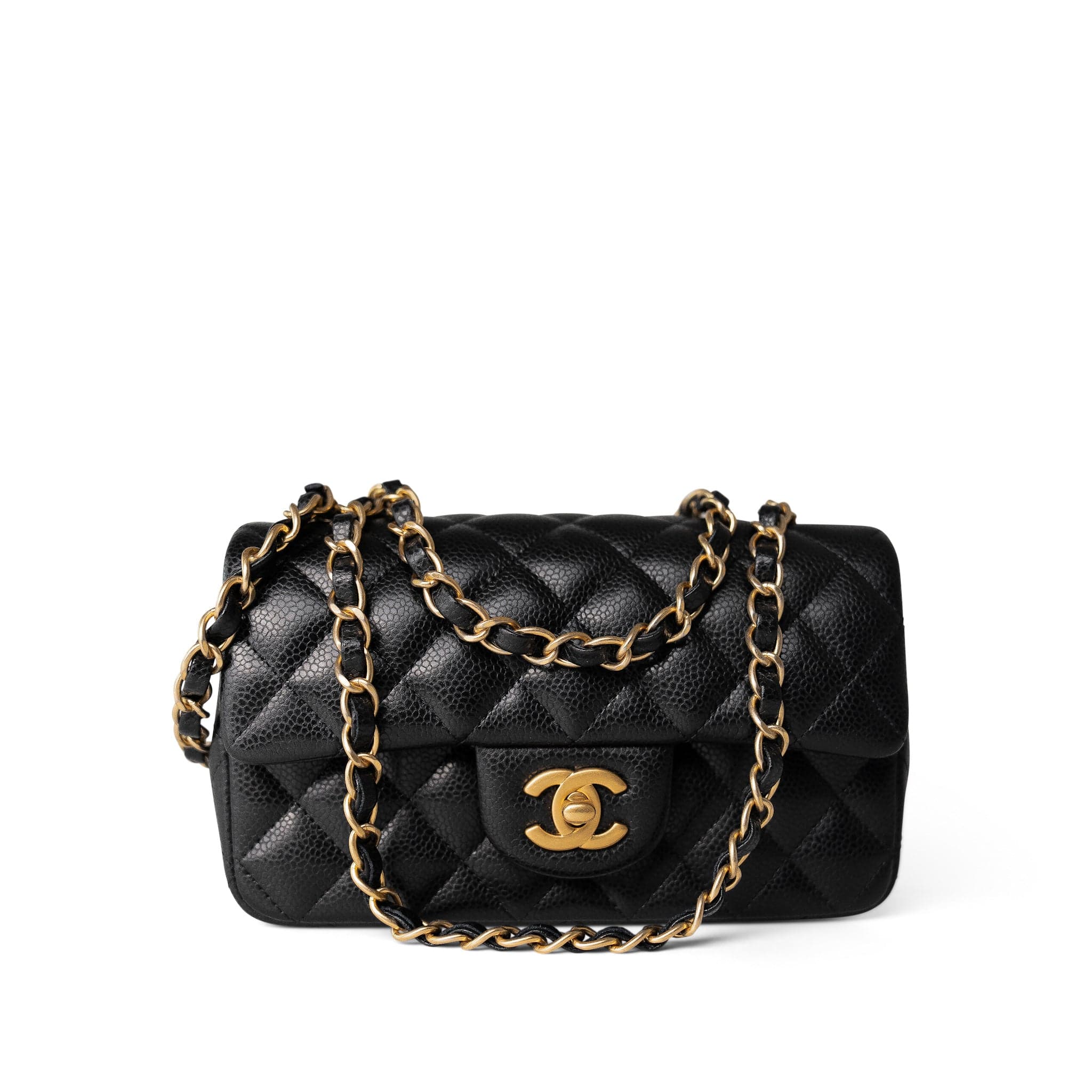 CHANEL Handbag Black 16C Black Caviar Quilted Mini Rectangular Single Flap Antique Gold Hardware -Knockoff
