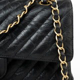 CHANEL Handbag Black 18B Metallic Black Crumpled Calfskin Chevron Classic Flap Medium Aged Gold Hardware -Knockoff
