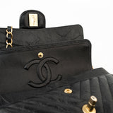 CHANEL Handbag Black 18B Metallic Black Crumpled Calfskin Chevron Classic Flap Medium Aged Gold Hardware -Knockoff
