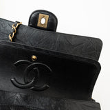 CHANEL Handbag Black 18B Metallic Black Crumpled Calfskin Chevron Classic Flap Medium Aged Gold Hardware -Knockoff
