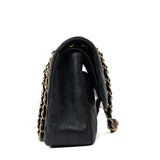 CHANEL Handbag Black 18B Metallic Black Crumpled Calfskin Chevron Classic Flap Medium Aged Gold Hardware -Knockoff
