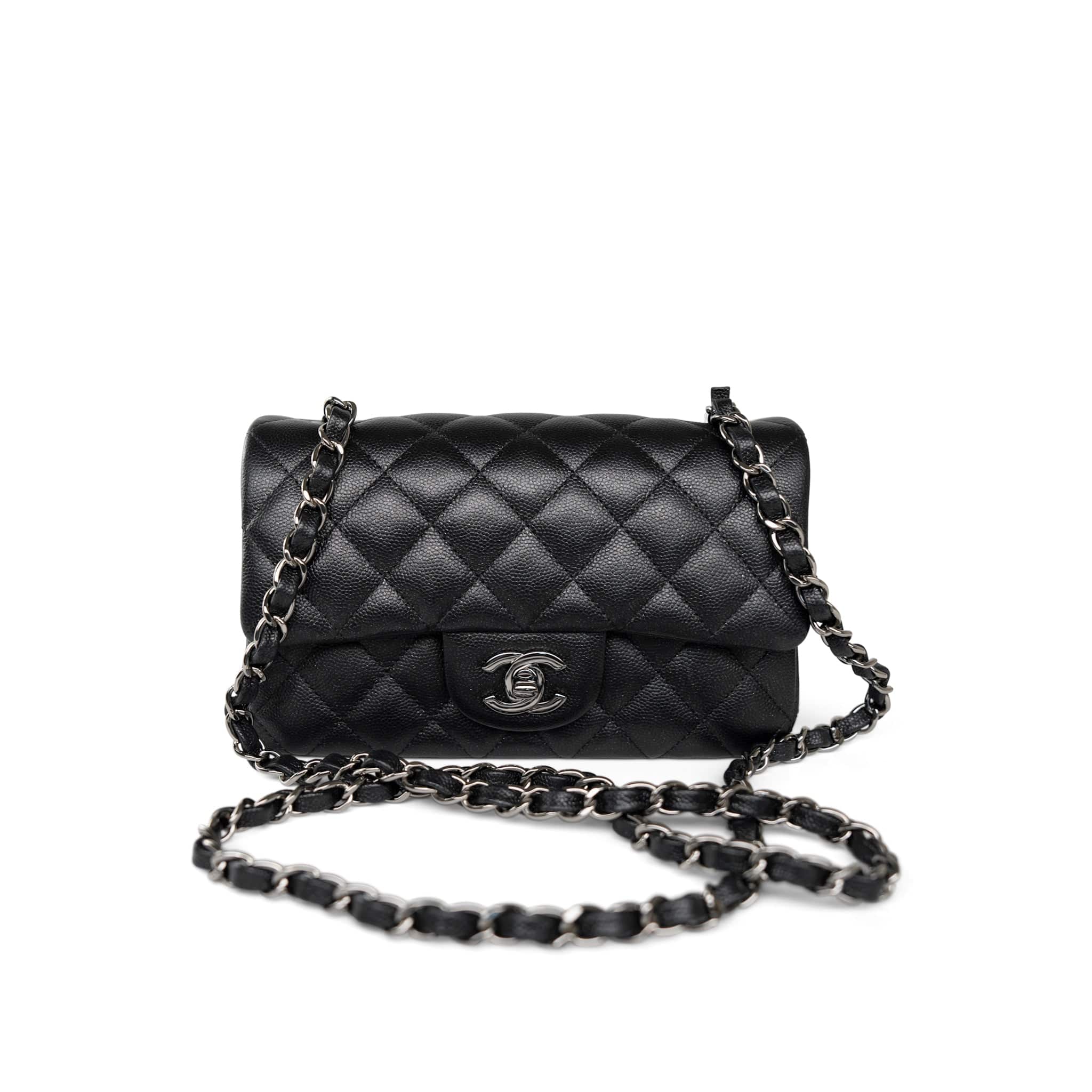 CHANEL Handbag Black 18C Black Glittery Caviar Quilted Mini Rectangular Flap -Knockoff
