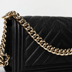 CHANEL Handbag Black 19S Shiny Black Caviar Chevron Boy Bag Medium Champagne Gold Hardware -Knockoff
