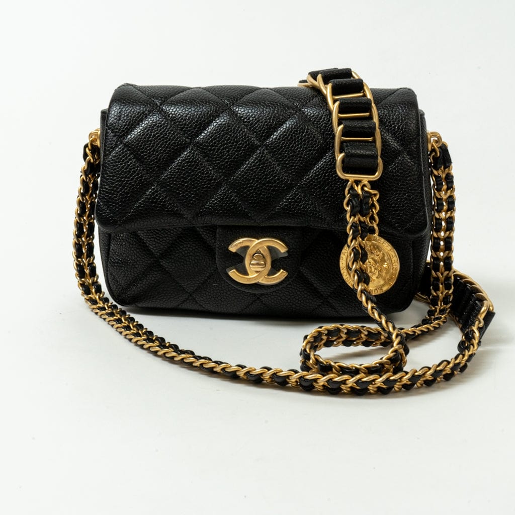 CHANEL Handbag Black 21A Black Caviar Quilted Mini Medallion Single Flap AGHW -Knockoff
