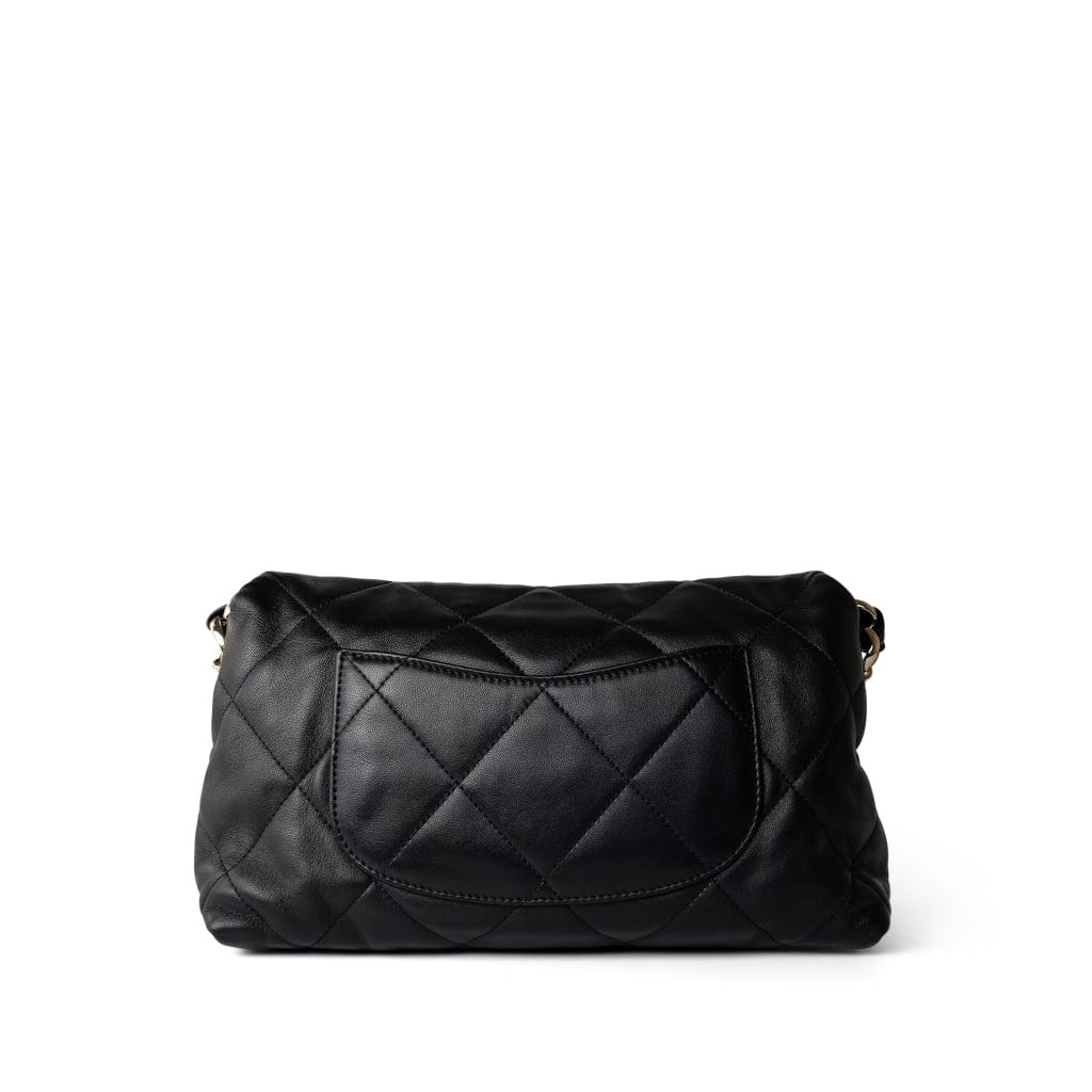 CHANEL Handbag Black 21C Black Lambskin Quilted Chanel Chain Single Flap Shoulder Bag Light Gold Hardware -Knockoff
