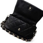 CHANEL Handbag Black 21C Black Lambskin Quilted Chanel Chain Single Flap Shoulder Bag Light Gold Hardware -Knockoff
