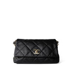 CHANEL Handbag Black 21C Black Lambskin Quilted Chanel Chain Single Flap Shoulder Bag Light Gold Hardware -Knockoff
