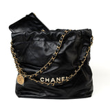 CHANEL Handbag Black 22S Black Calfskin Quilted 22 Drawstring Bag Small Antique Gold Hardware -Knockoff
