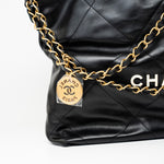 CHANEL Handbag Black 22S Black Calfskin Quilted 22 Drawstring Bag Small Antique Gold Hardware -Knockoff
