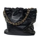 CHANEL Handbag Black 22S Black Calfskin Quilted 22 Drawstring Bag Small Antique Gold Hardware -Knockoff
