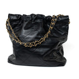 CHANEL Handbag Black 22S Black Calfskin Quilted 22 Drawstring Bag Small Antique Gold Hardware -Knockoff
