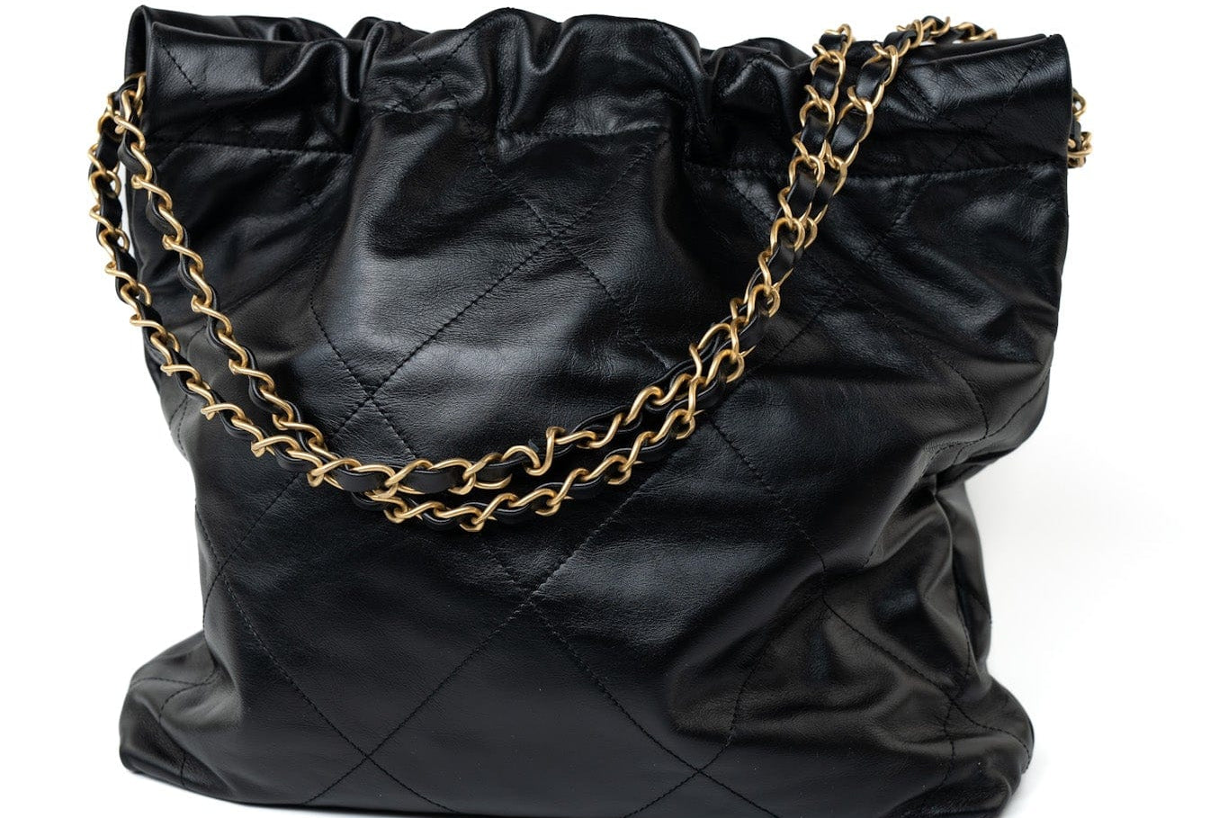 CHANEL Handbag Black 22S Black Calfskin Quilted 22 Drawstring Bag Small Antique Gold Hardware -Knockoff
