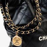 CHANEL Handbag Black 22S Black Calfskin Quilted 22 Drawstring Bag Small Antique Gold Hardware -Knockoff
