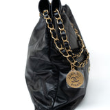 CHANEL Handbag Black 22S Black Calfskin Quilted 22 Drawstring Bag Small Antique Gold Hardware -Knockoff
