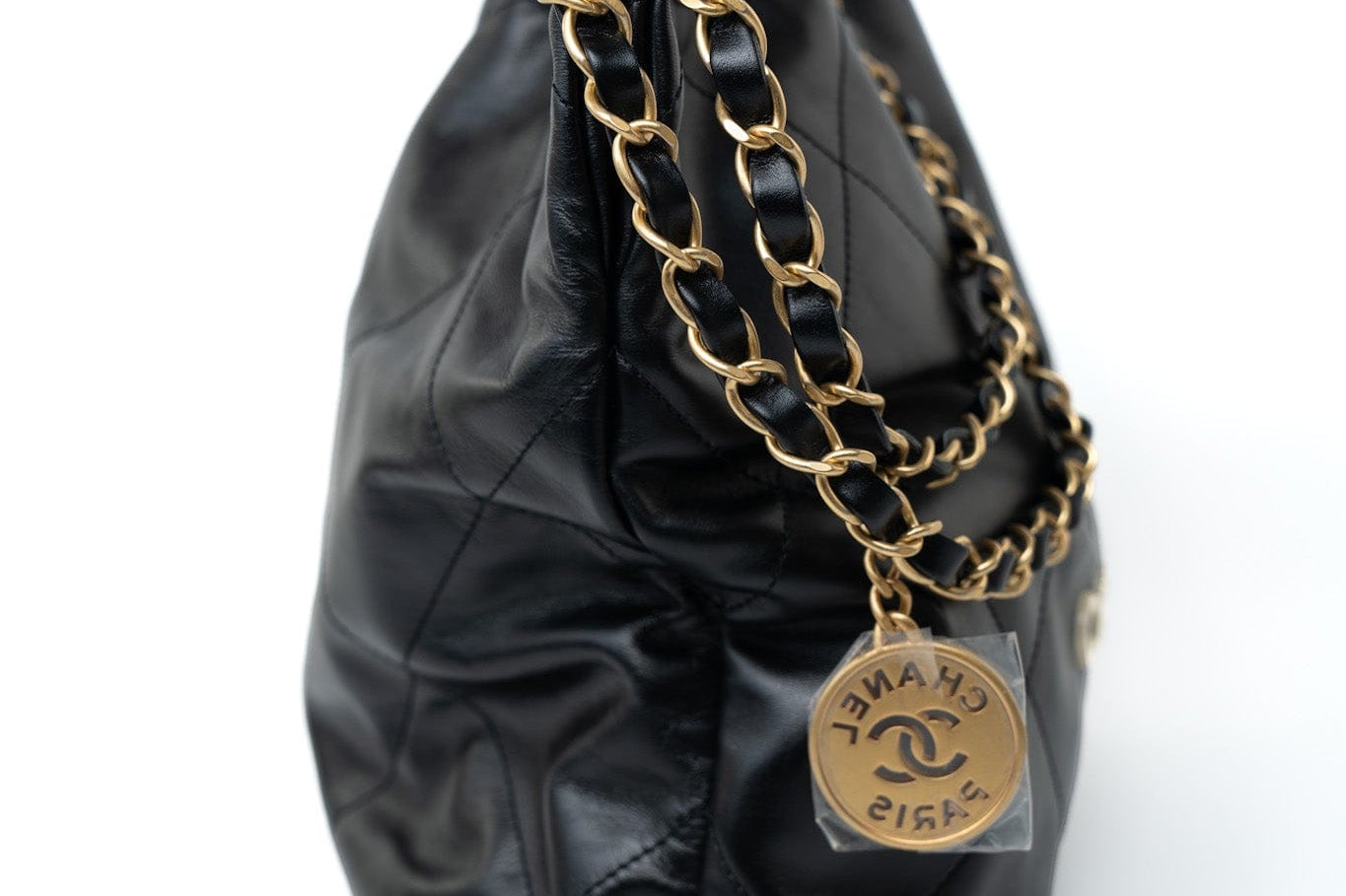 CHANEL Handbag Black 22S Black Calfskin Quilted 22 Drawstring Bag Small Antique Gold Hardware -Knockoff
