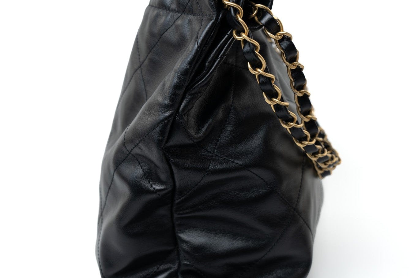 CHANEL Handbag Black 22S Black Calfskin Quilted 22 Drawstring Bag Small Antique Gold Hardware -Knockoff
