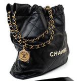 CHANEL Handbag Black 22S Black Calfskin Quilted 22 Drawstring Bag Small Antique Gold Hardware -Knockoff
