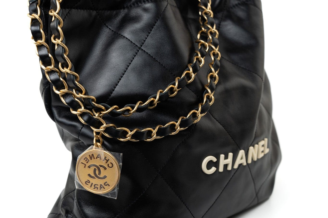 CHANEL Handbag Black 22S Black Calfskin Quilted 22 Drawstring Bag Small Antique Gold Hardware -Knockoff
