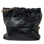 CHANEL Handbag Black 22S Black Calfskin Quilted 22 Drawstring Bag Small Antique Gold Hardware -Knockoff
