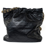 CHANEL Handbag Black 22S Black Calfskin Quilted 22 Drawstring Bag Small Antique Gold Hardware -Knockoff
