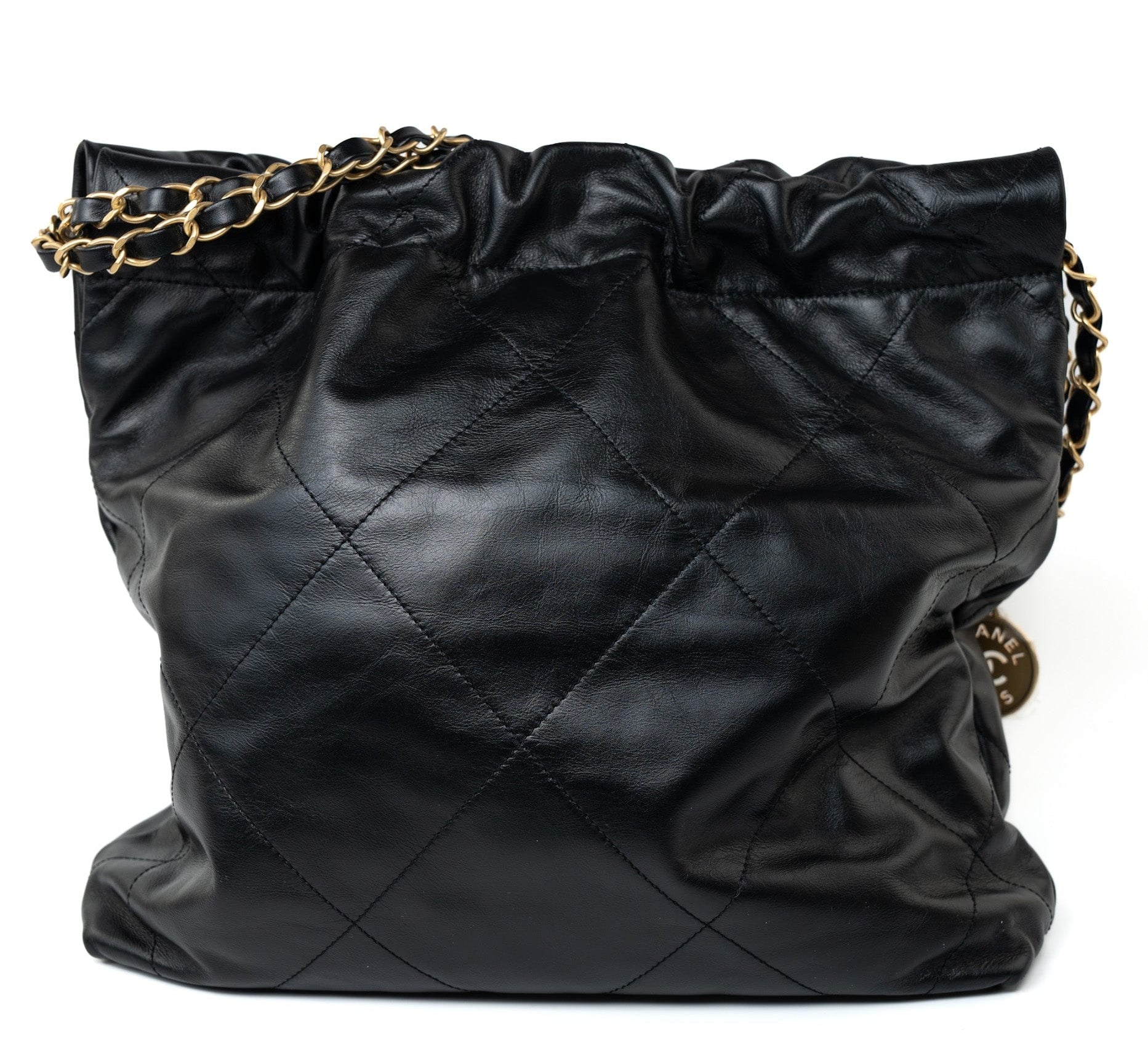 CHANEL Handbag Black 22S Black Calfskin Quilted 22 Drawstring Bag Small Antique Gold Hardware -Knockoff
