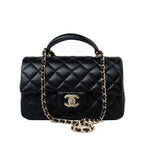 CHANEL Handbag Black 23A Black Lambskin Mini Top Handle Light Gold Hardware -Knockoff
